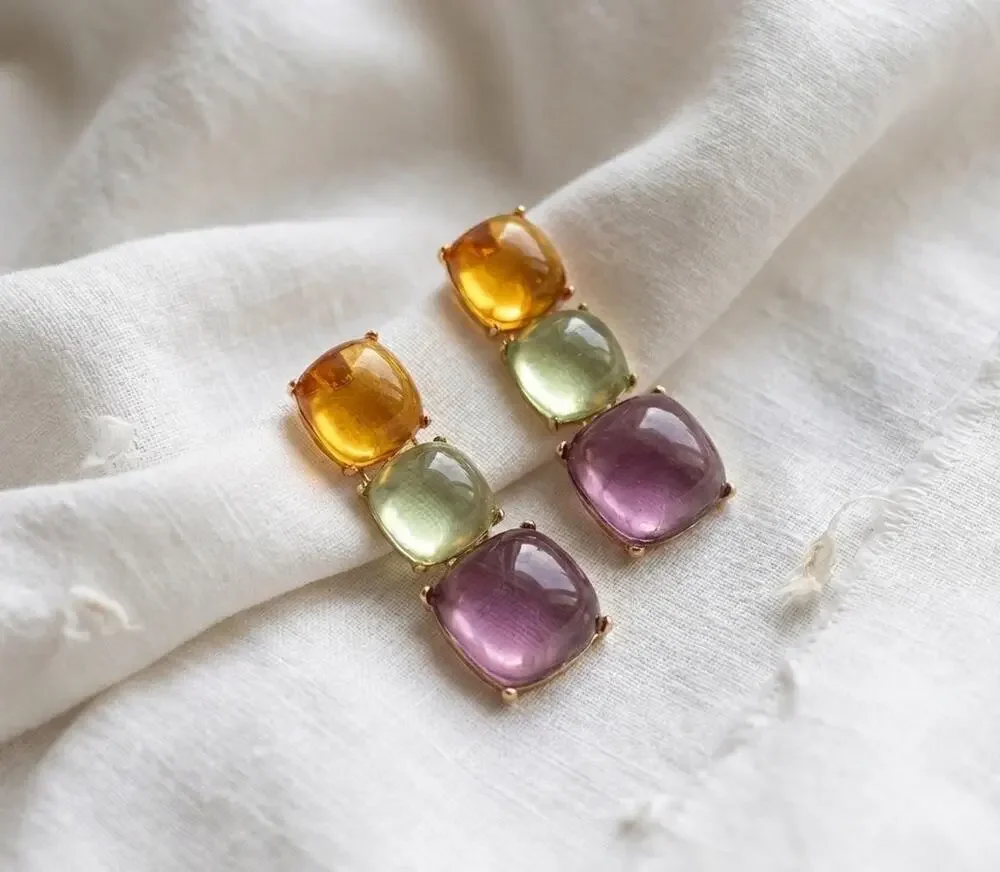 Zara Clear Earrings Lucite Candy Boho Cabochon Gold Jelly Gripoix Geometric Boho